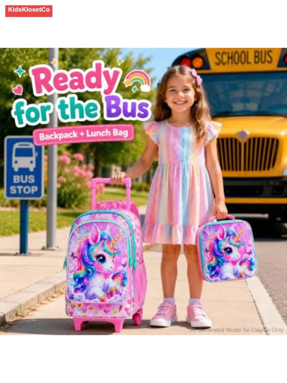 Kids Rolling Backpack with Lunch Bag, Wheeled Bookbag, Polyester, School